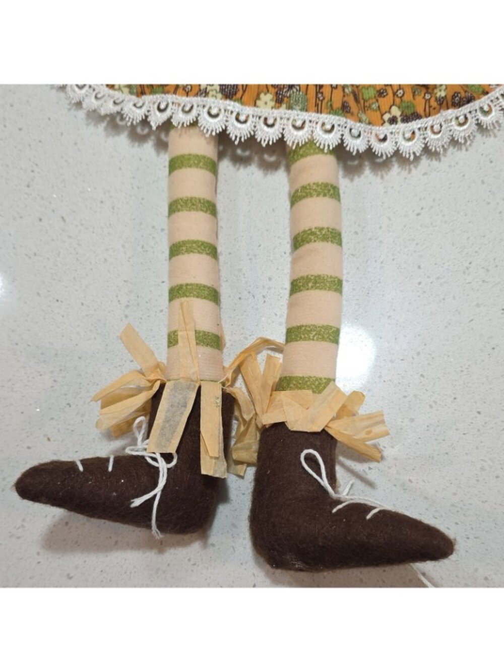 Halloween Scarecrow Fabric Figurine Freestanding Table Decor Orange Beige Green - Picture 4 of 8